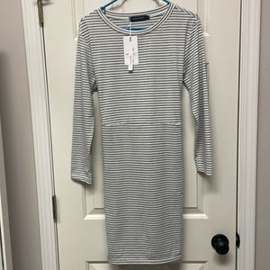 NWT MEROKEETY Medium striped Long Sleeve T-Shirt Dress tie waist with pockets